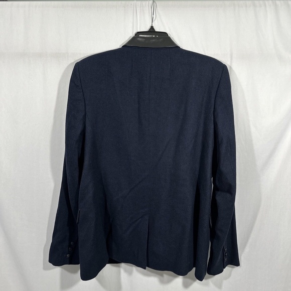 NEW $138 Foxcroft [ 16 ] Wool Faux Leather Trim Two-Button Blazer in Navy‎ - Picture 9 of 15